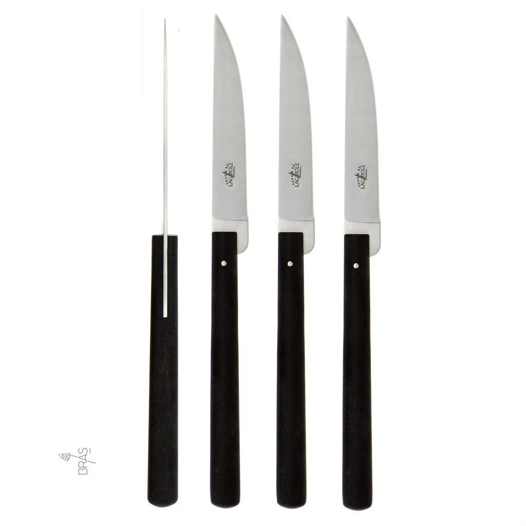 André et Michel Bras Set of 4 Full Black Vegetal Fiber Handle Steak Knives