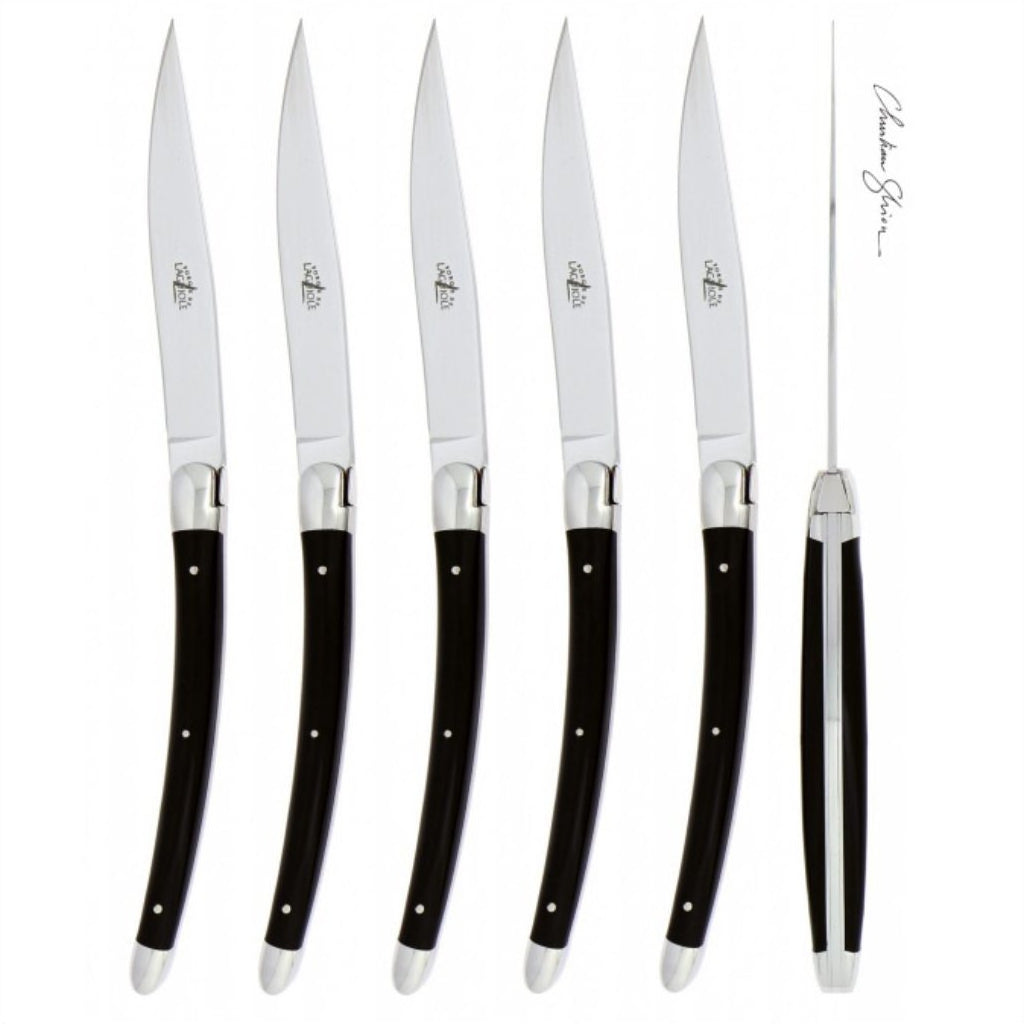 Christian Ghion Set of 6 Black Horn Steak Knives - Forge de Laguiole USA
