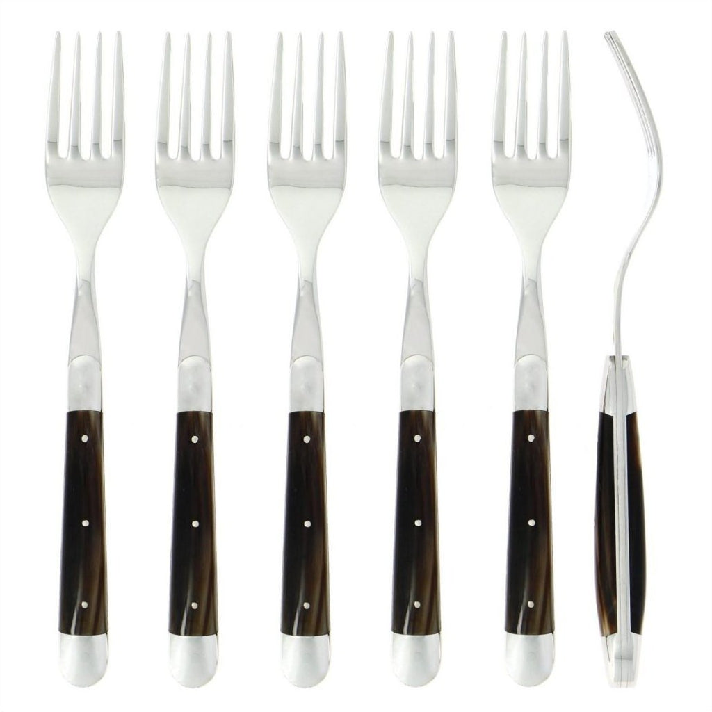 Forge de Laguiole Set of 6 Forks Dark Horn Tip Shiny Finish