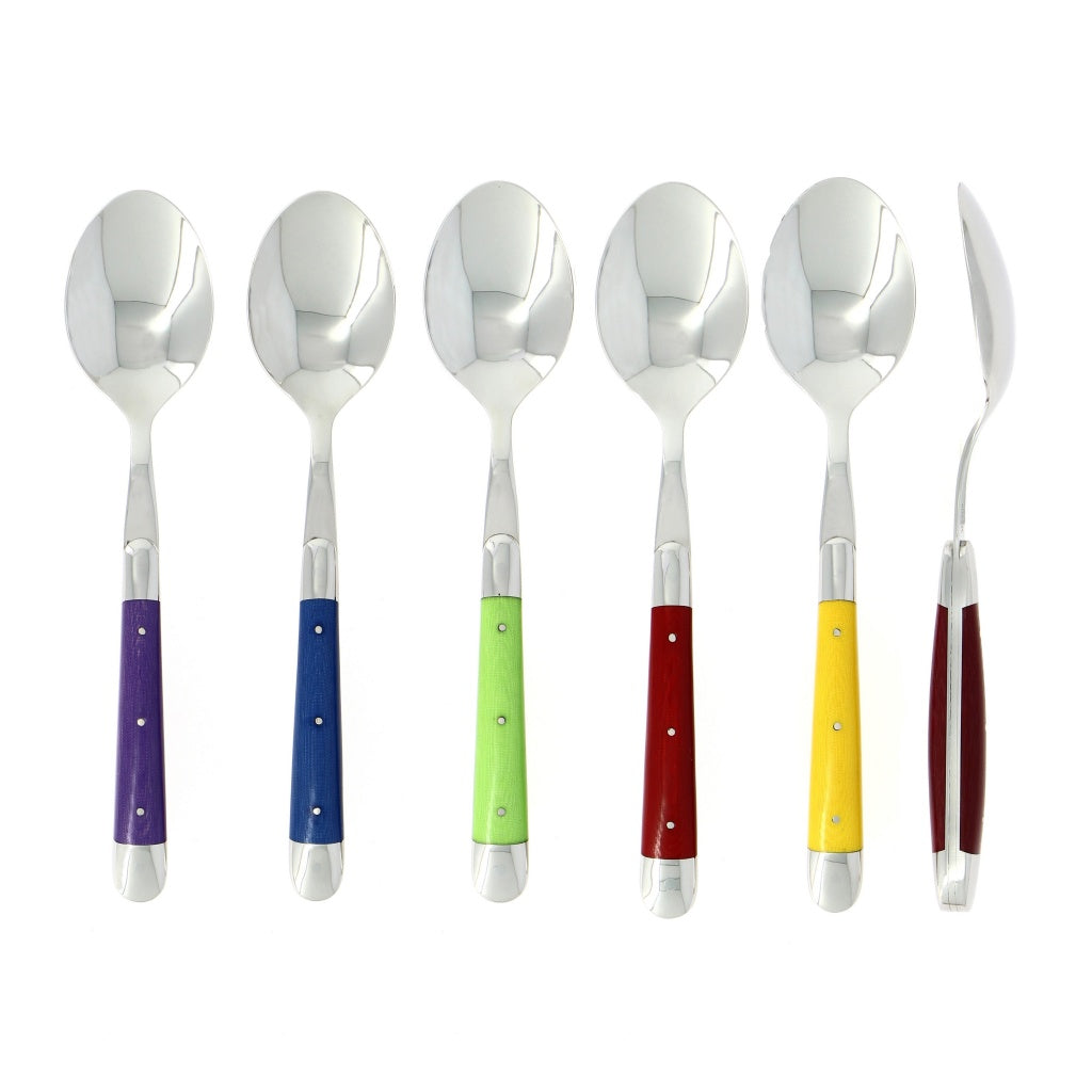 Forge de Laguiole Set of 6 Soup Spoons Fabric Series Multi Color