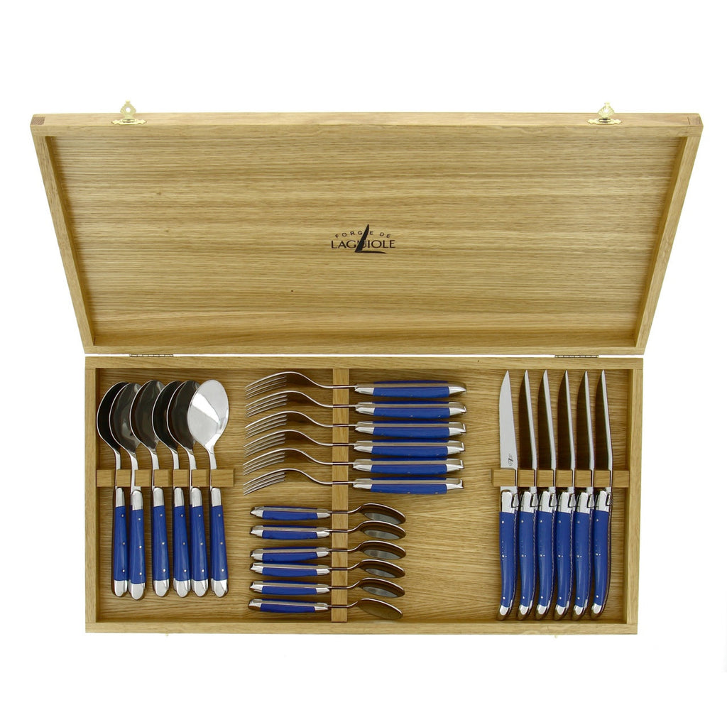 大特価放出！ Blue Series Fabric Set Cutlery Piece 24 Laguiole - de Forge カトラリー(スプーン等)