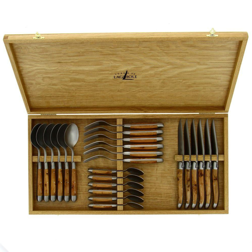 Laguiole 24 Piece Cutlery Set Juniper Wood - Satin Finish