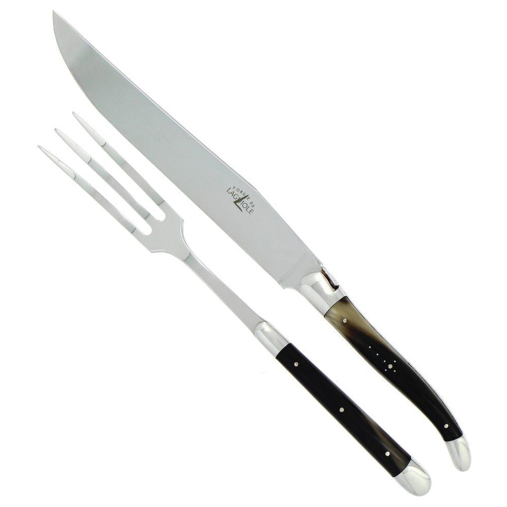 Laguiole Carving Set Dark Horn Tip Handle Shiny Finish