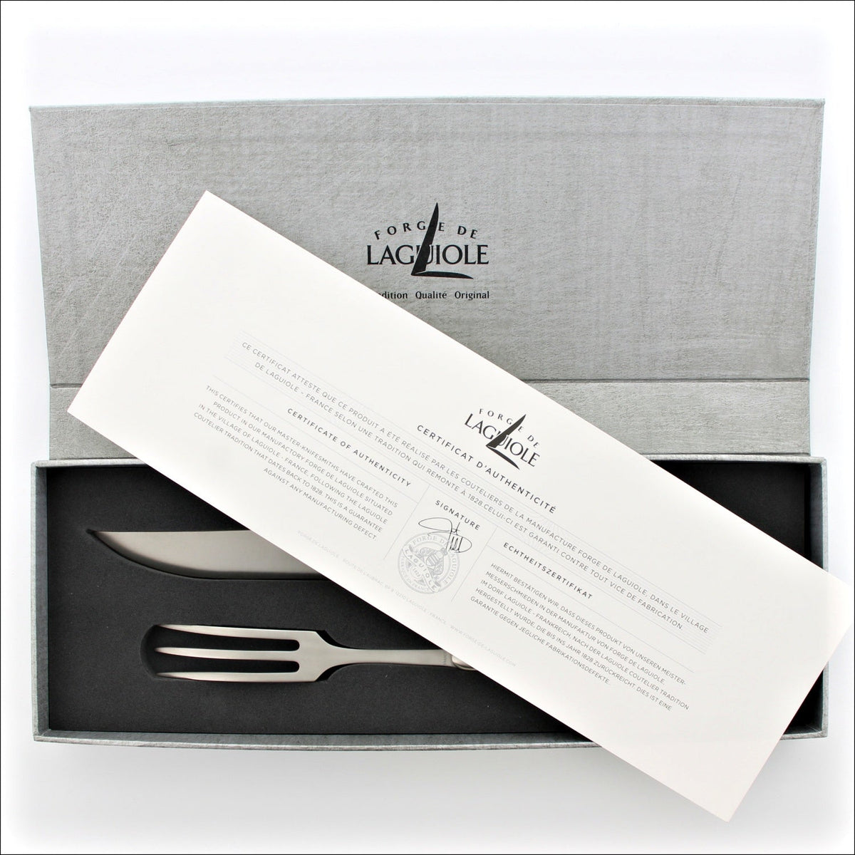 Laguiole Carving Set Horn Tip Handle Satin Finish