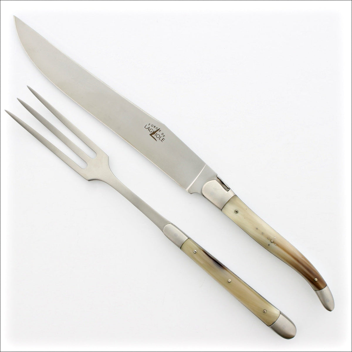 Laguiole Carving Set Horn Tip Handle Satin Finish