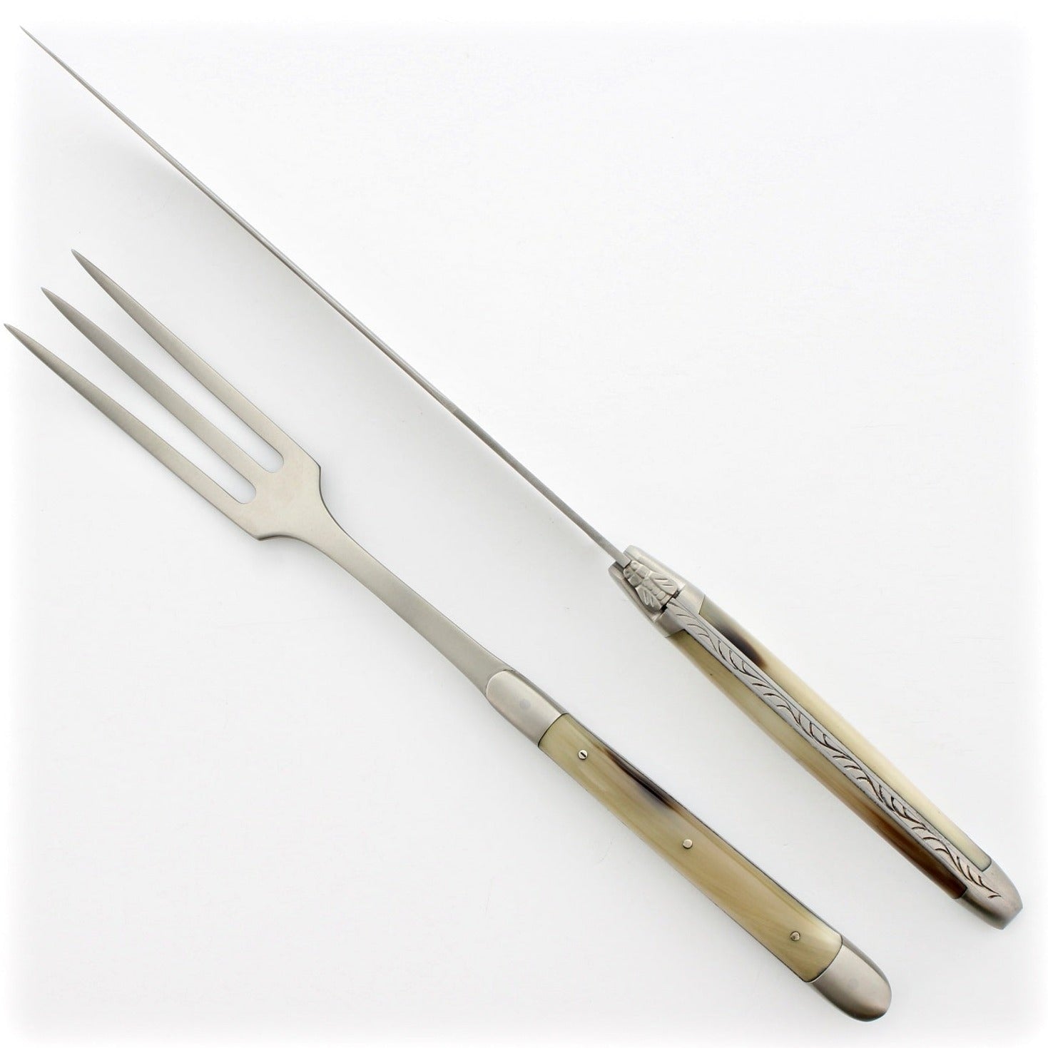 Laguiole Carving Set Horn Tip Handle Satin Finish