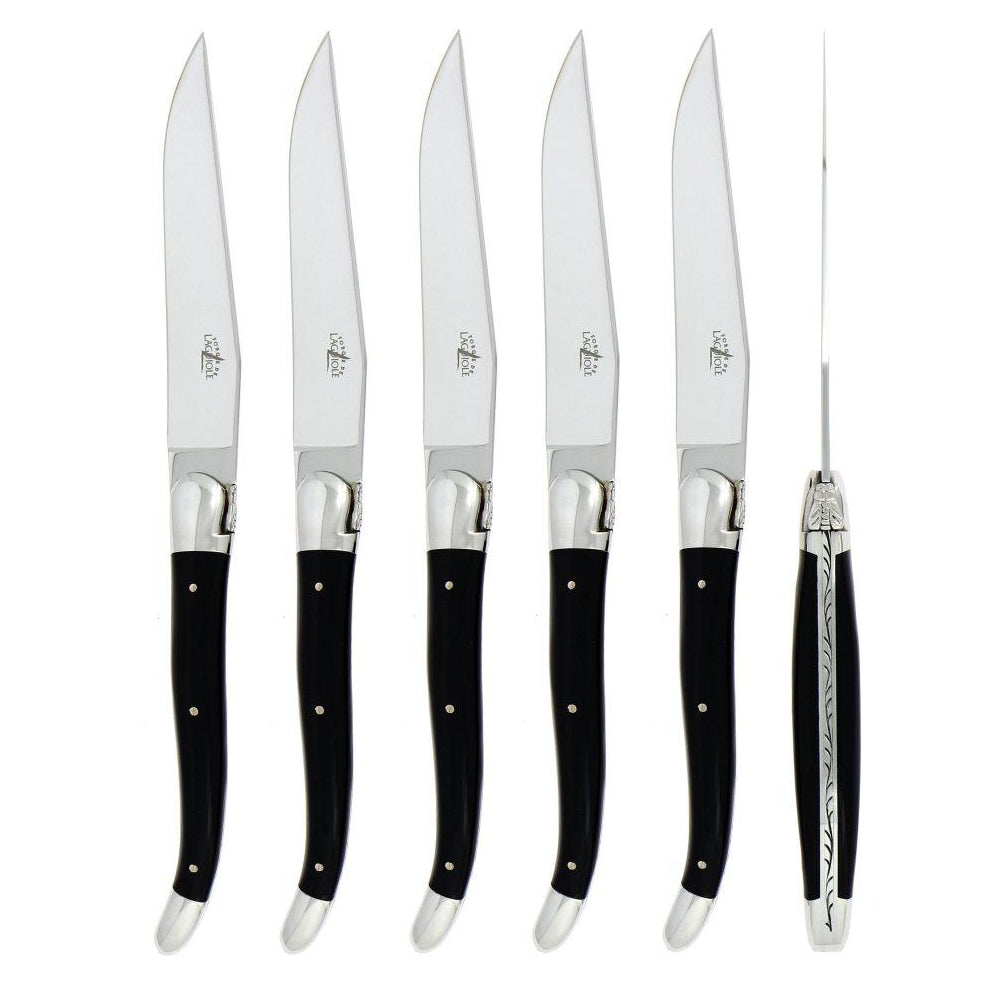 Laguiole Steak Knives 6pc set Black Acrylic Glass Handle