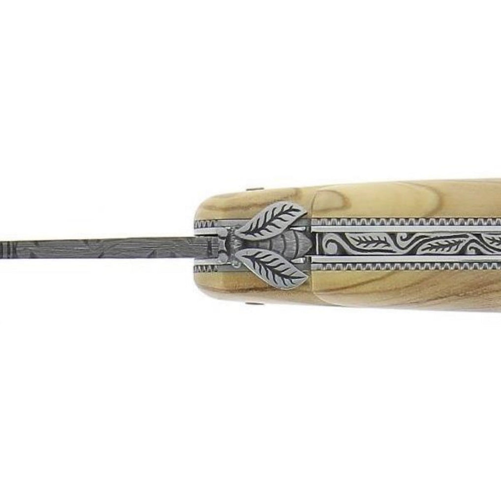 RAMBAUD 236 - Olive wood Munin Damascus Pocket Knife by Stéphane Rambaud