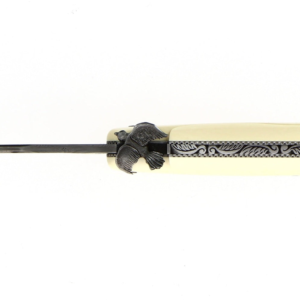 RAMBAUD 268 - Mammoth Ivory Heart with &quot;Pigeon&quot; Bee Pocket Knife by Stéphane Rambaud