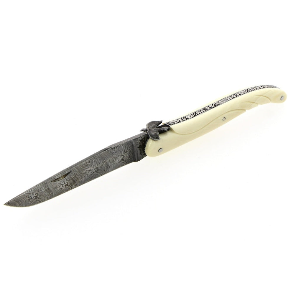 RAMBAUD 268 - Mammoth Ivory Heart with &quot;Pigeon&quot; Bee Pocket Knife by Stéphane Rambaud