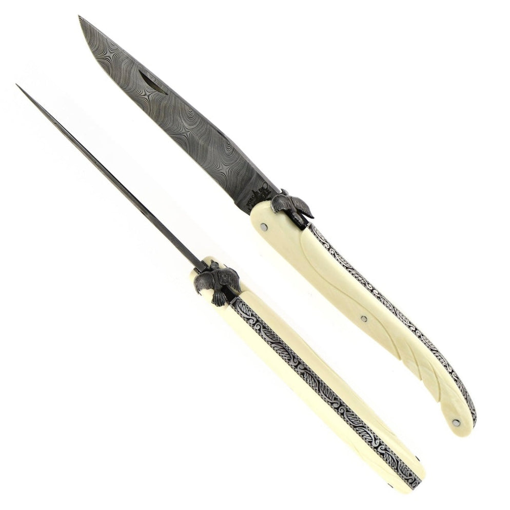 RAMBAUD 268 - Mammoth Ivory Heart with &quot;Pigeon&quot; Bee Pocket Knife by Stéphane Rambaud