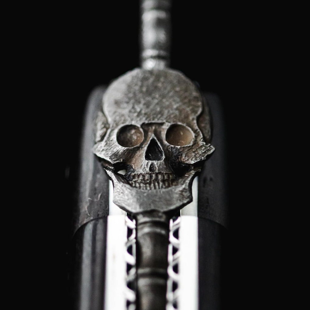 RAMBAUD 287 - Ebony with Chiseled Skull Pocket Knife by Stéphane Rambaud